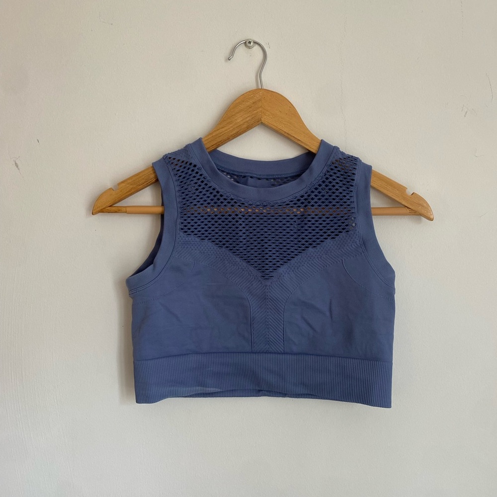 Blue Sleeveless Mesh Workout Top